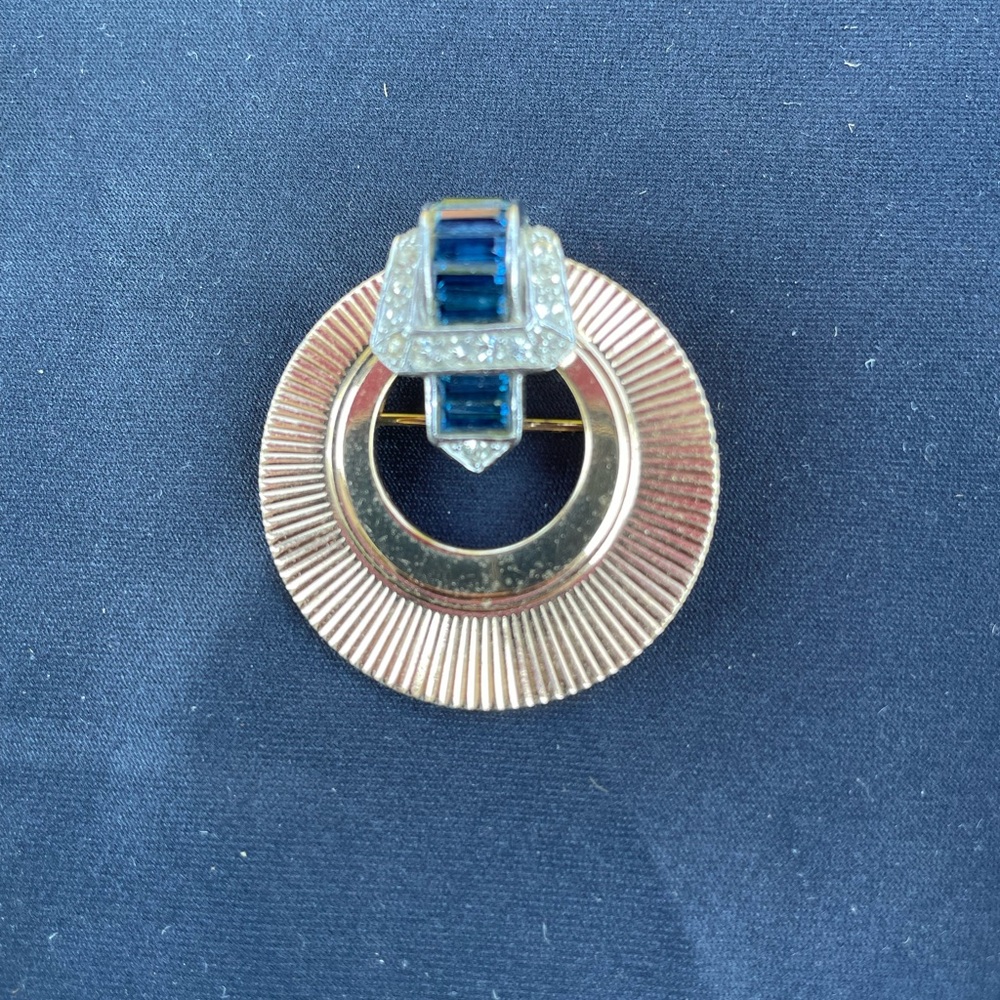 Vintage BOUCHER Art Deco Brooch With Light Blue Rhinestones